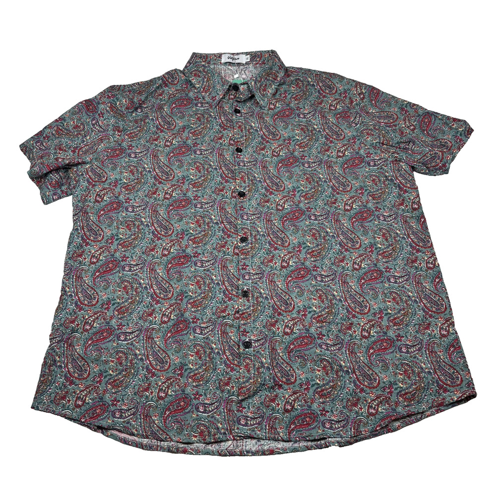 VATPAVE MEN'S PAISLEY BUTTON DOWN SHIRT SHORT SLEEVE TEAL RED SIZE XL
